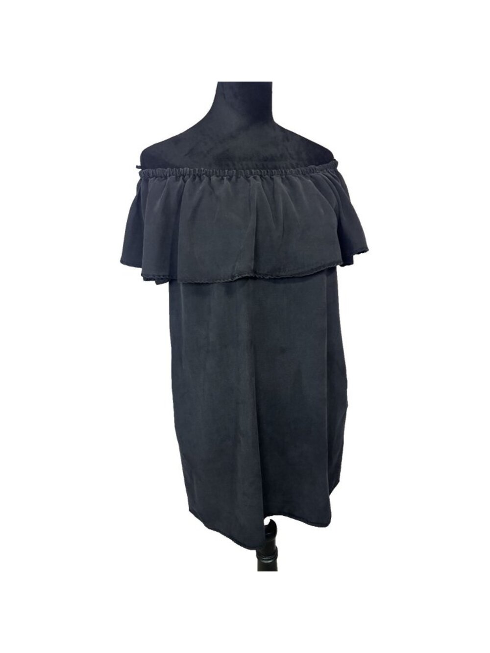 ZARA Black Premium Denim Off the Shoulder Ruffle Tent Mini Dress Size Small